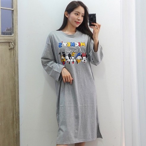 이힝 미키와 친구들 프린팅 긴팔 롱원피스