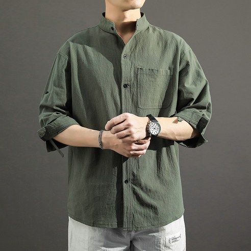 중국 스타일 셔츠 남자 여름 얇은 유행 고급 스타일 셔츠 상위 대형 느슨한 반소매 셔츠 코트
