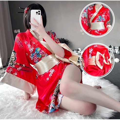 슈비코 섹시 일본 기모노 잠옷 졸업사진 코스프레 플라워 미니 로브 슬립 여성