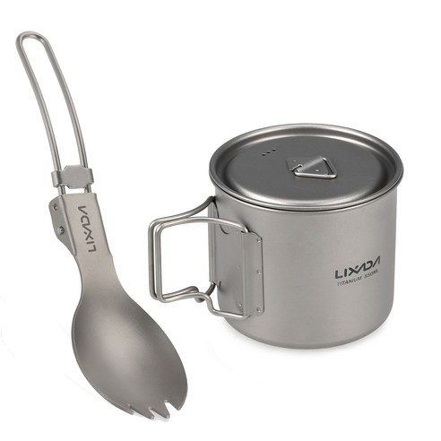 TOMSHOO 750ml 초경량 티타늄 컵 조리기구 야외 휴대용 물 컵 머그잔 식기 요리 냄비 티타늄 냄비 캠핑 피크닉, 하나, 550mlWithSpork