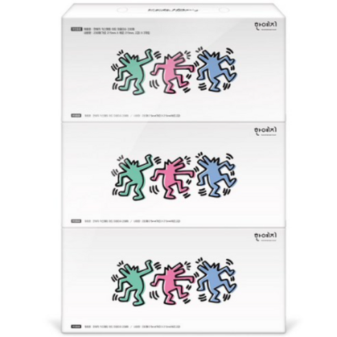 한예지 키스해링 브리토 100% 천연펄프 아트 미용티슈, 230매입, 3개