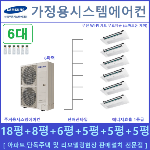 삼성 시스템에어컨 6대 천장형에어컨 무풍냉방 / 설치비별도, [ 아파트, 단독주택 신규설치 및 리모델링 세대 ]