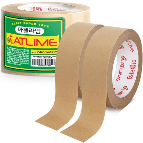 아뜰라임 크라프트 찢어쓰는 종이 포장 박스 테이프 24mm x 50m, 2개