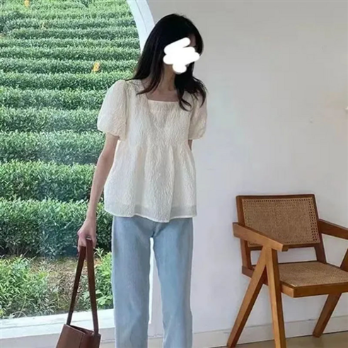 SX-2241 여성스러운 스퀘어넥 블라우스