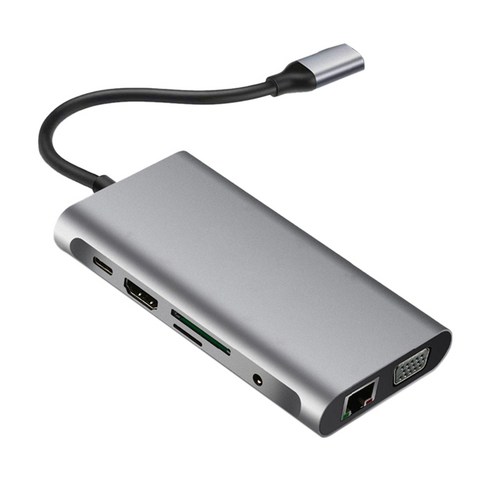 10 in 1 USB C 허브 다기능 도킹 스테이션 USB C 허브 PD 빠른 충전 PC 노트북 TV 등, 하나, 회색