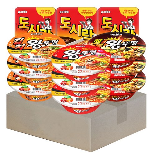 [메리박스] 팔도 컵라면 혼합세트 12개 + 도시락 3개, 1세트