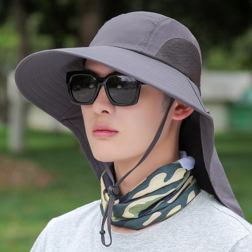 DFMEI 선캡 여름 남자 낚시 모자 야상 라이딩 썬캡 얼굴 자외선 차단 벙거지 선캡, DFMEI 연회색