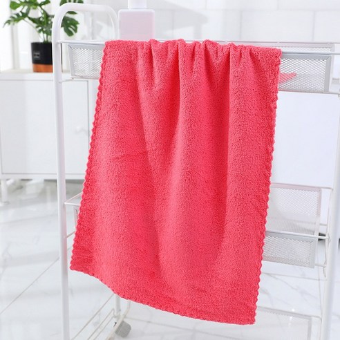 코랄 벨벳 테두리 수건 흰색 세수 수건 부드럽다 흡수 선물 가정용 잘 퇴색, 35x75, 석양이 붉다.