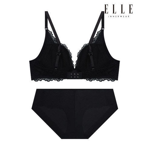 매력적이고 편안한 엘르 이너웨어 클래식 딥브이 레이스 브라 팬티 세트