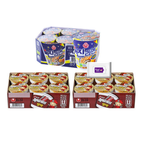 짜파게티범벅12개+진라면순한맛소컵6입+그레잇물티슈(10매), 1개