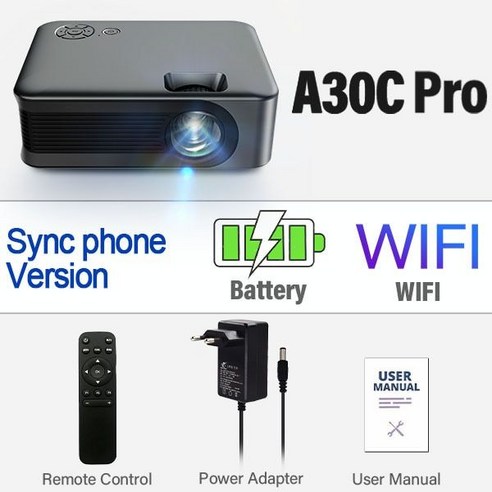 스마트 미니 프로젝터 미니빔프로젝터 AUN 미니 프로젝터 A30 시리즈 스마트 TV, A30C-Battery_미국 플러그 2 미니빔프로젝터 AUN 미니 프로젝터 A30 시리즈 스마트 TV, A30C-Battery_미국 플러그