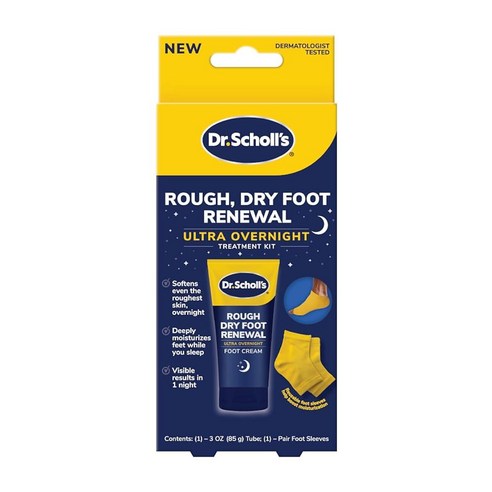 Dr. Scholl's 거칠고 건조한 풋 리뉴얼 울트라 오버나이트 트리트먼트 오버나이트 풋 크림 85g(3온스) 알로에 코코넛 오일 및 우레아 및 힐 슬리브 양말 발 깊이, 1개