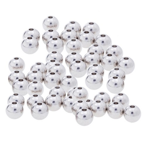 50Pcs 실버 도금 광택 라운드 금속 볼 느슨한 스페이서 비즈 6-8mm 및 구멍