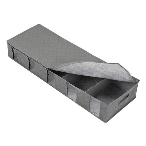 명확한 창을 가진 Underbed 저장 콘테이너 접을 수있는 Underbed Storage Bag 통기성 의류 신발 담요 퀼트 주최자 가방, 회색, 97x33x15cm, 부직포
