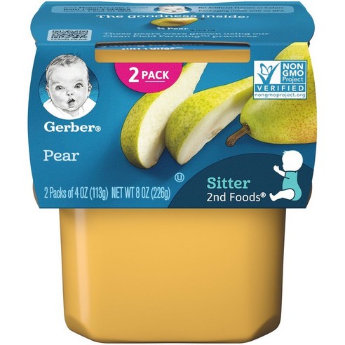 Gerber 2단계 어린이 식품 113g 2개입, 6개, 배(Pears)