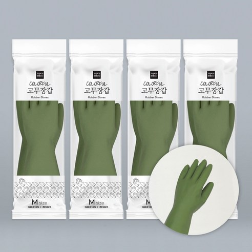 가성비가브랜드다 국내산 식품용 컬러풀 라텍스 고무장갑, 4개, 중(M), 올리브그린