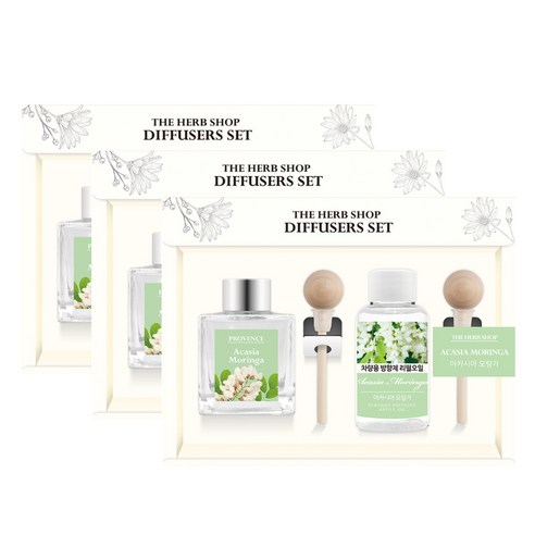 더허브샵 차량용 디퓨져 본품 50ml + 리필 50ml 선물세트, 아카시아 모링가, 3세트
