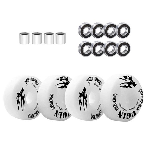 Xzante UGIN 스케이트 보드 휠 52Mm 8Pcs 베어링 및 스페이서 포함 크루저 휠 키트, 검정 & 흰색