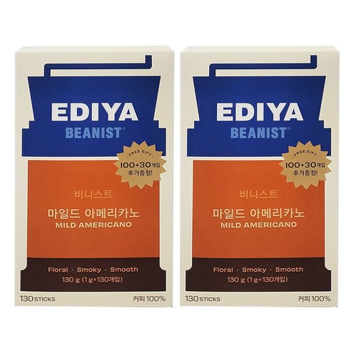 이디야 비니스트 아메리카노 마일드 130Tx2개, 130g, 130개입, 2개