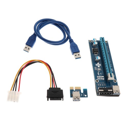 USB3.0 PCI-E 1x ~ 16x 그래픽 확장기 라이저 카드 SATA 전원 케이블, 125x40x15mm, 블루, PCB 보드