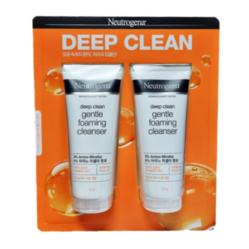 뉴트로지나 딥클린 포밍 클렌저 / 아미노 약산성 젠틀 / 저자극 기능성 화장품 아크네 / 대용량 세안제 클렌징폼 220g, 2개