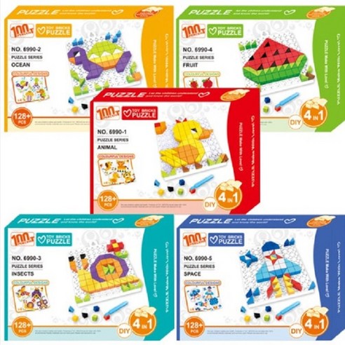 5종류 4in1 퍼즐블럭 거북이 수박 오리 달팽이 우주선 어린이 창의력 집중력, 6990-5(우주선), 1개