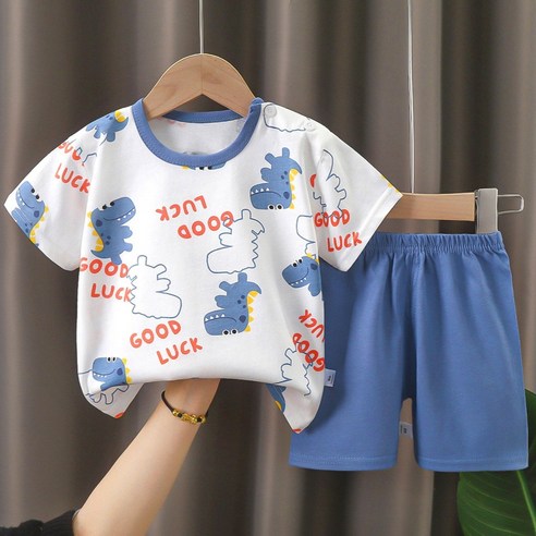 우주아이 아동용 썸머디노 반팔 상하의 세트