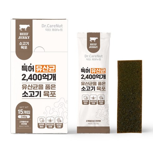 닥터케어누트 강아지 기능성간식 육포 유산균 면역력 장 피모 건강, 1개, 240g, 소고기