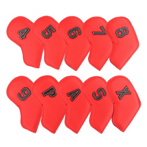 PU 가죽 아이언 커버 클럽 헤드커버 골프채 커버 세트 10pcs, 레드