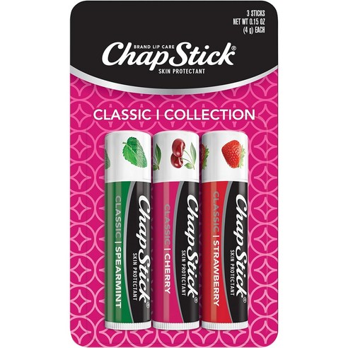 챕스틱 립 케어 스킨 프로텍턴트 클래식 콜렉션 4g, 3개, Spearmint+Cherry + Strawberry