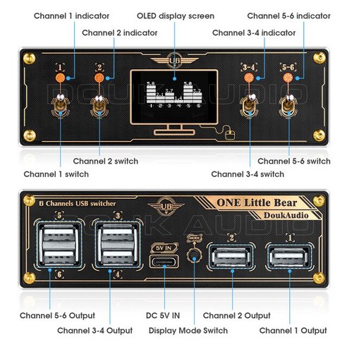 Douk Audio U6 미니 레트로 USB 도킹 스테이션 전압계 충전기 허브 가정 및 데스크탑 전원 분배기 25W O, 02 USB Hub