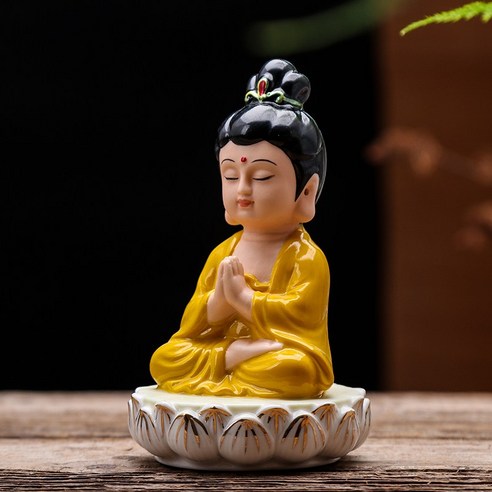 부티크 수제 세라믹 부처님 동상 Pingan 부처님 중국어 스타일 복도 Geomancy 공예 선 장식품 자동차 장식품, 하나, 연꽃옐로우옷Guanyin