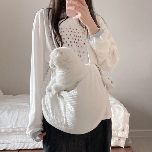 메바마켓 반려동물 강아지 고양이 간편 포대기 이동가방 슬링백 (3size), 1개, 화이트