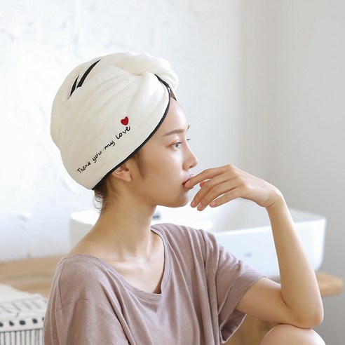 드라이 모자 초강력 흡수속 드라이 목욕 모자 수건 머리 감는 수건 두꺼운 목욕 모자 드라이 수건, 기본값, 검은 테두리[하트]