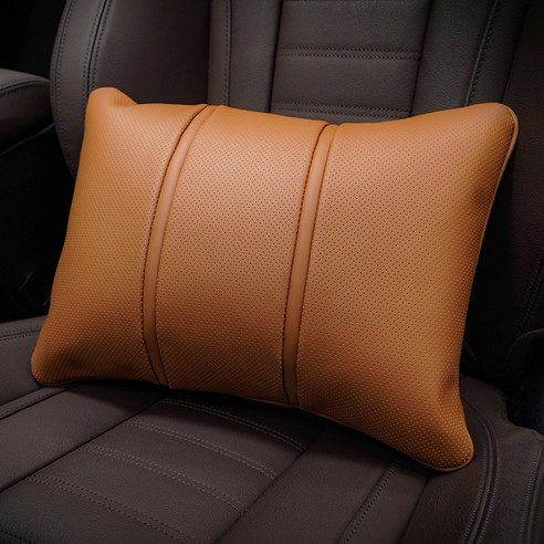 천연 나파 가죽 자동차 허리 등 쿠션 SORONA BMW 벤츠 볼보 차량용, 1개, 꼬냑브라운