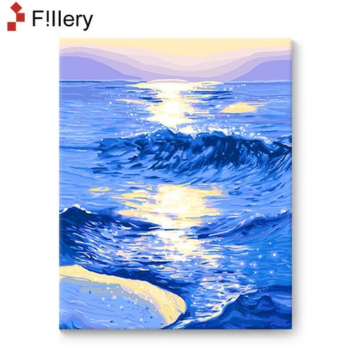 FiIIery DIY 명화그리기 해바라기그림 풍경화 꽃 유화 세트 40 x 50cm, 104-달빛과 바다