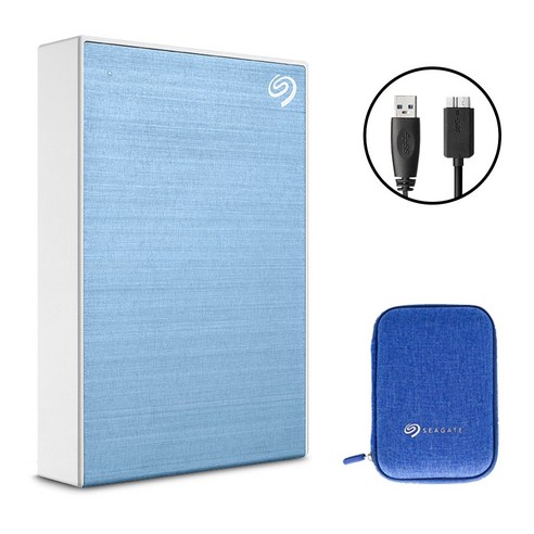 씨게이트 ONE TOUCH HDD 외장하드 + 파우치, LightBlue, 1TB