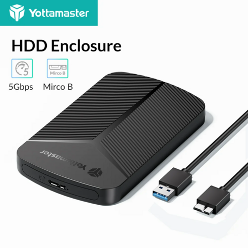 Yottamaster 6Gbps HDD 인클로저 6TB 보관함 USB 3.0 Type-C 하드 드라이브 케이스, 1-Micro-B-5Gbps