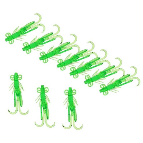 10pcs 실리콘 부드러운 벌레는 실물 같은 새우 낚시 미끼 미노 미끼를 화려하게 유혹합니다., 녹색, 2.4 인치