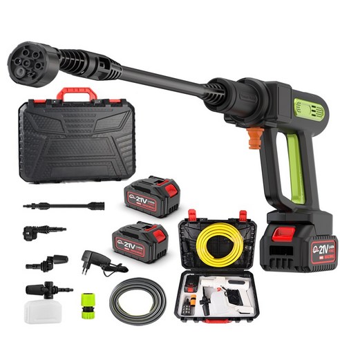 YUON 독일 무선 고압세척기 휴대용 고압세차기 모터식 쏘고쏘고365 초강력 물분사기4000mAh 배터리 분당 16L 토출량 (콜튼 같은 스타일), 리얼블랙 배터리2개 풀세트+고품질호스10m Best Top3