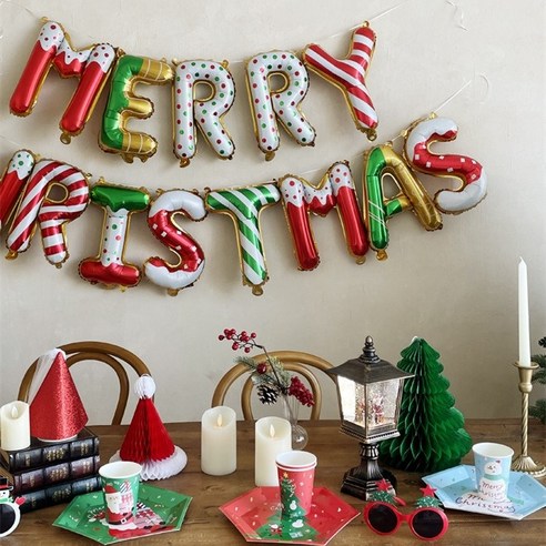 크리스마스가랜더 크리스마스 가랜드 풍선가랜더 글자 풍선 초록 빨강 가랜드 성탄절 파티 데코 소품, 1개, 알록달록 글자