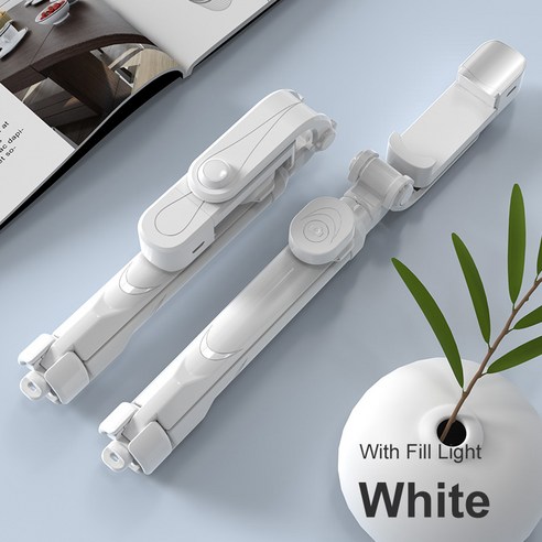 YJQ 휴대용 삼각대 원격 제어 텔레스코픽 전화 블루투스 스틱 화웨이 아이폰 안드로이드, White LED