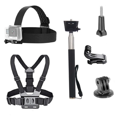 AFBEST 3 in 1 범용 방수 액션 카메라 액세서리 번들 키트 - Gopro Hero 6 5 카메라와 호환되는 헤드 스트랩 마운트/가슴 하네스/셀카 스틱, 검정