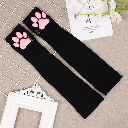 고양이 발톱 소매 커버 3D 입체 고기 깔개 고양이 발톱 소매 cos 야옹 고양이 엄마 자외선 차단 소매 커버, 검은색