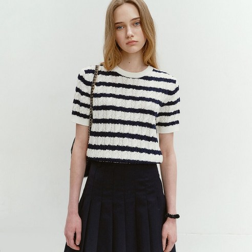 던스트 SUMMER COTTON CABLE KNIT IVORY STRIPE_UDSW4B225IV