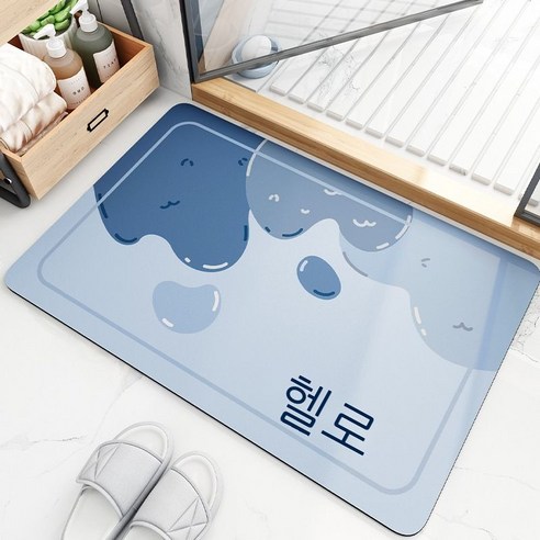 욕실 흡수 매트 규조 진흙 가정용 화장실 입구 흡수 매트 화장실 목욕 미끄럼 방지 발판, 규조토 욕실 매트. - 하하, 네모난 파란색.