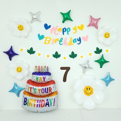 하트팝 플라워 숫자펠트가랜드 파티호일풍선 생일파티용품 세트, 1세트, 7번세트