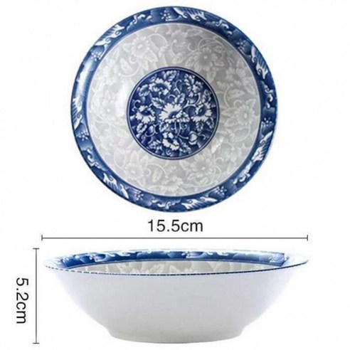 파란색과 흰색 도자기 그릇 큰 수프 그릇 Je 뼈 중국 국수 그릇 접시 식기 가정용 큰 그릇 중국 큰 그릇, 青花瓷, 10个4.5英寸饭碗