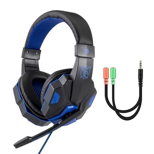 [SW] 게임용 헤드셋 게임 헤드폰 7.1 컴퓨터 PS4 용 서라운드 사운드 Xbox PC 마이크 및 LED 라이트가 장착 된 유선 헤드셋, G1000 Blue