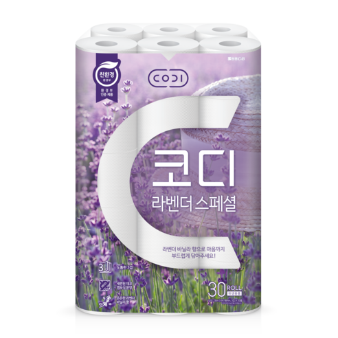 코디 라벤더 스페셜 3겹 롤화장지 30m, 30개입, 1개